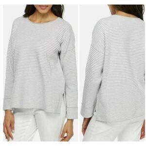 Eileen Fisher Women’s Gray Sz PS Striped 70% Organic Cotton/Silk Blend‎ Sweater